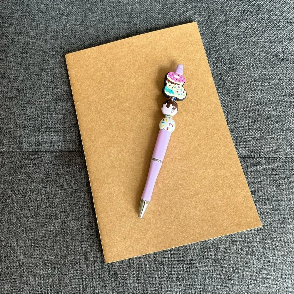 Handcrafted Doughnut Theme Pen + Kraft Journal Notebook (DONUT STACK - PURPLE